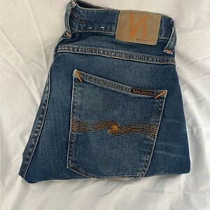 Nudie Jeans Men's Slim (Grim Tim) Dark Indigo Denim with Orange Stitching